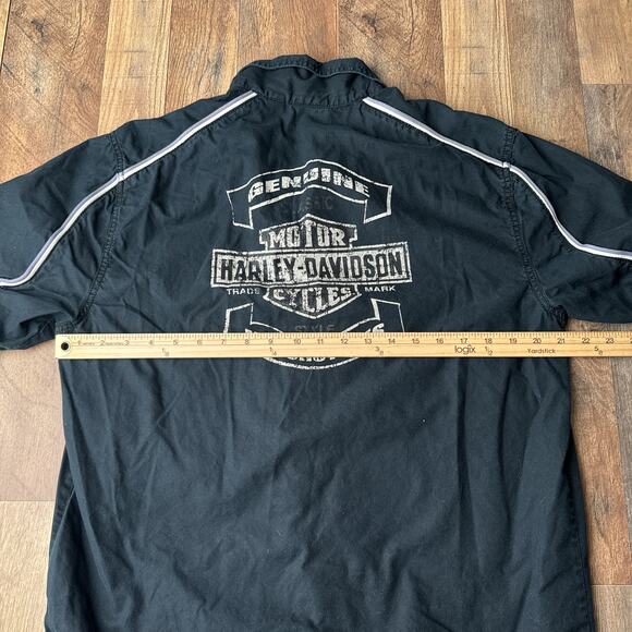 Harley Davidson Denim Shirt Men's Medium Black Motorcycle Short Sleeve 5502 - Picture 9 of 10